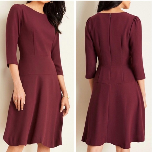Ann Taylor Dresses & Skirts - Ann Taylor burgundy dress with 3/4 sleeves, size 8